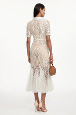 Load image into Gallery viewer, Selly Elegant Contour Short Sleeve Rhinestone Floral Lace Woven Maxi Dress