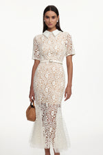 Load image into Gallery viewer, Selly Elegant Contour Short Sleeve Rhinestone Floral Lace Woven Maxi Dress