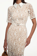 Load image into Gallery viewer, Selly Elegant Contour Short Sleeve Rhinestone Floral Lace Woven Maxi Dress