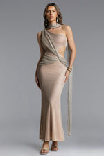 Load image into Gallery viewer, Uabeza Chic Contour One Shoulder Drape Cut Out Maxi Dress