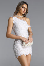 Load image into Gallery viewer, Spola Romantic Tailored One Shoulder Pearl Chain Lace Mini Dress