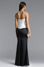 Load image into Gallery viewer, Diona Elegant Contour Strapless Pleated Contrast Satin Maxi Dress