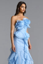 Load image into Gallery viewer, Deirdre Romantic Flowy Strapless Asymmetric Ruffle Floral Maxi Dress
