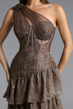 Load image into Gallery viewer, Hedar Romantic Tailored One Shoulder Cut Out Ruffle Embellished Sequin Maxi Dress