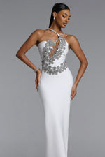 Load image into Gallery viewer, Veronic Glamorous Contour Halter Cut Out Rhinestone Floral Bandage Maxi Dress