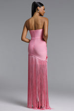 Load image into Gallery viewer, Ezgi Chic Contour Strapless Floral Fringe Bandage Maxi Dress