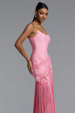 Load image into Gallery viewer, Ezgi Chic Contour Strapless Floral Fringe Bandage Maxi Dress