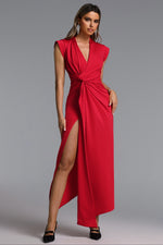 Lade Bild in die Galerieansicht, Elin Chic Contour V Neck Twisted High Slit Knit Maxi Dress