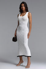 Load image into Gallery viewer, Etta Elegant Contour Sleeveless Knit White Maxi Dress