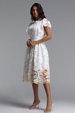 Load image into Gallery viewer, Leanna Resort Flowy Short Sleeve Floral Print Lace Midi Dress