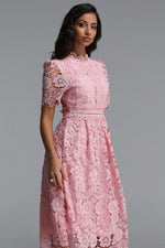 Load image into Gallery viewer, Valema Resort Flowy Short Sleeve Floral Lace Midi Dress