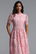 Load image into Gallery viewer, Valema Resort Flowy Short Sleeve Floral Lace Midi Dress