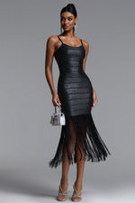 Load image into Gallery viewer, Demere Chic Contour Fringe Bandage Maxi Dress
