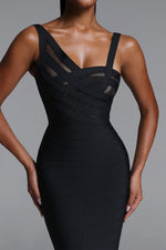 Load image into Gallery viewer, Vla Classic Contour Asymmetric Stripe Bandage Maxi Dress