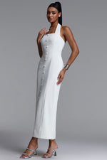 Load image into Gallery viewer, Fredrika Elegant Tailored Halter Buttoned Woven Maxi Dress