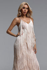 Load image into Gallery viewer, Alex Classic Contour V Neck Layered Fringe Bandage Maxi Dress