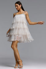 Load image into Gallery viewer, Umeko Elegant Flowy Tiered Ruffle Sequin Mini Dress