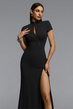 Load image into Gallery viewer, Saturn Chic Contour Short Sleeve Zipper Front Cut Out Knit Maxi Dress