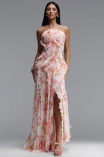 Load image into Gallery viewer, Elleri Resort Flowy Sleeveless Pleated Ruffle Floral Print Woven Maxi Dress