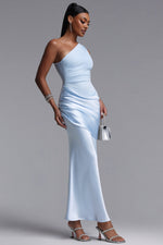 Load image into Gallery viewer, Ogani Elegant Contour One Shoulder Pleated Satin Maxi Dress