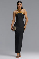 Lade Bild in die Galerieansicht, Riza Chic Contour Halter Rhinestone Bandage Gold Maxi Dress