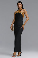 Lade Bild in die Galerieansicht, Riza Chic Contour Halter Rhinestone Bandage Gold Maxi Dress