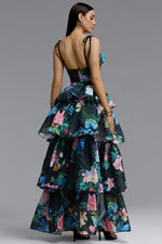 Load image into Gallery viewer, Pale Chic Flowy Halter Cut Out Floral Print Ruffle Green Maxi Dress