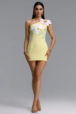 Load image into Gallery viewer, Kiele Soft Contour One Shoulder 3D Floral Embroidery Mini Dress