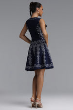 Load image into Gallery viewer, Sinai Elegant Cinched Round Neck Sleeveless Jacquard Knit Mini Dress