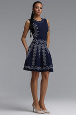 Load image into Gallery viewer, Sinai Elegant Cinched Round Neck Sleeveless Jacquard Knit Mini Dress