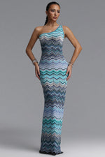 Load image into Gallery viewer, Raisin Resort Contour Chevron Print Knit Maxi Dress