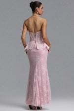Load image into Gallery viewer, Maci Elegant Waist-Cinching Strapless Ruffle Hem Lace Beaded Embroidery Bodycon Mermaid Maxi Evening Dress