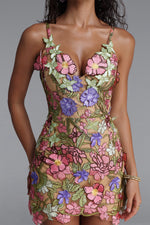 Load image into Gallery viewer, Magdalena Romantic Multicolor Floral Spaghetti Strap Floral Mini Dress