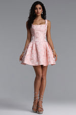 Load image into Gallery viewer, Deborah Classic Tailored Square Neck Floral Jacquard Woven Mini Dress