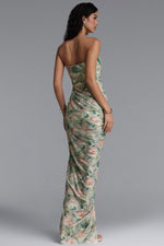 Load image into Gallery viewer, Vinly Romantic Contour Strapless High Slit Ruched Floral Print Mesh Maxi Dress
