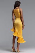Lade Bild in die Galerieansicht, Rerily Resort Flowy Sleeveless Asymmetric Ruffle Pleated Woven Midi Dress