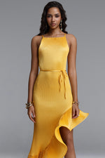 Lade Bild in die Galerieansicht, Rerily Resort Flowy Sleeveless Asymmetric Ruffle Pleated Woven Midi Dress
