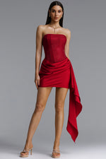 Load image into Gallery viewer, Janiyah Vintage Contour Strapless Crystal Ruched Sash Red Mini Dress