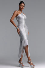 Charger l'image dans la visionneuse de la Galerie, Mamie Elegant Fitted Rhinestone Tassel Maxi Bandage Dress