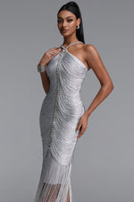 Charger l'image dans la visionneuse de la Galerie, Mamie Elegant Fitted Rhinestone Tassel Maxi Bandage Dress