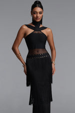 Charger l'image dans la visionneuse de la Galerie, Rakel Stylish Fitted Halter Sheer Fringe Long Bandage Dress