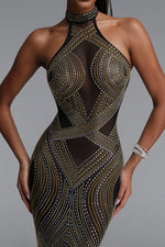 Load image into Gallery viewer, Zelda Gorgeous Halter Sleeveless Rhinestone Stretch Knit Maxi Dress