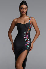 Lade Bild in die Galerieansicht, Gacia Elegant Fitted One Shoulder Color Rhinestone Slit Maxi Bandage Dress