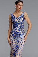 Charger l'image dans la visionneuse de la Galerie, Zaha Classic V Neck Tassel Beaded Shoulder Sequin Mermaid Maxi Dress