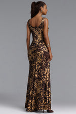 Charger l'image dans la visionneuse de la Galerie, Evelina Sexy Contour Ruched Waist Sleeveless Leopard Print Knit Maxi Dress