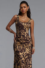 Charger l'image dans la visionneuse de la Galerie, Evelina Sexy Contour Ruched Waist Sleeveless Leopard Print Knit Maxi Dress