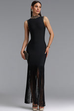 Load image into Gallery viewer, Ensley Stylish Contour High Neck Sleeveless Beaded Tassel Bandage Maxi Dress