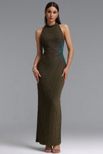 Load image into Gallery viewer, Lisbon Elegant Contour High Neck Beaded Embroidery Woven Maxi Dress