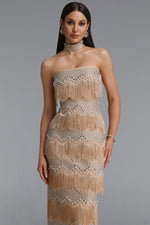 Lade Bild in die Galerieansicht, Pelze Glamorous Contour Strapless Tassel Rhinestone Bandage Maxi Dress