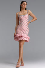 Charger l'image dans la visionneuse de la Galerie, Francina Exquisite Contour Camisole Rhinestone Ruffle Pink Bandage Mini Dress